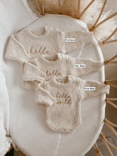 Load image into Gallery viewer, Petite - &#39;Hello World&#39; Chunky Knit Romper - Honey