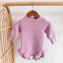 Load image into Gallery viewer, Long Sleeve Frill Leg Knit Romper - Lilac
