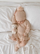 Load image into Gallery viewer, Long Sleeve Frill Leg Knit Romper - Pink Lemonade (3-6M &amp; 6-12M)