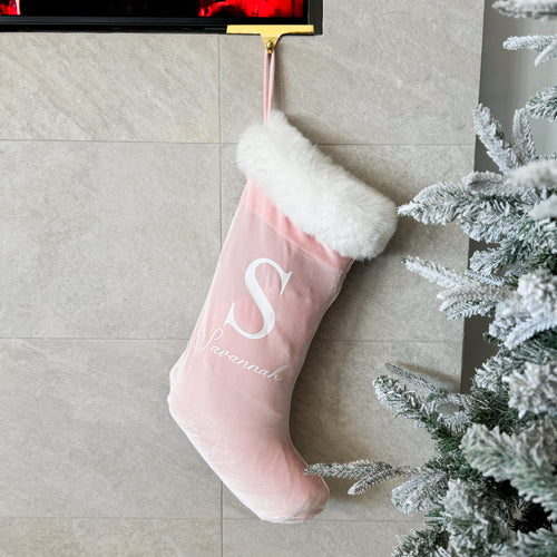 Personalised Holiday Velvet Stocking (New) - Blush