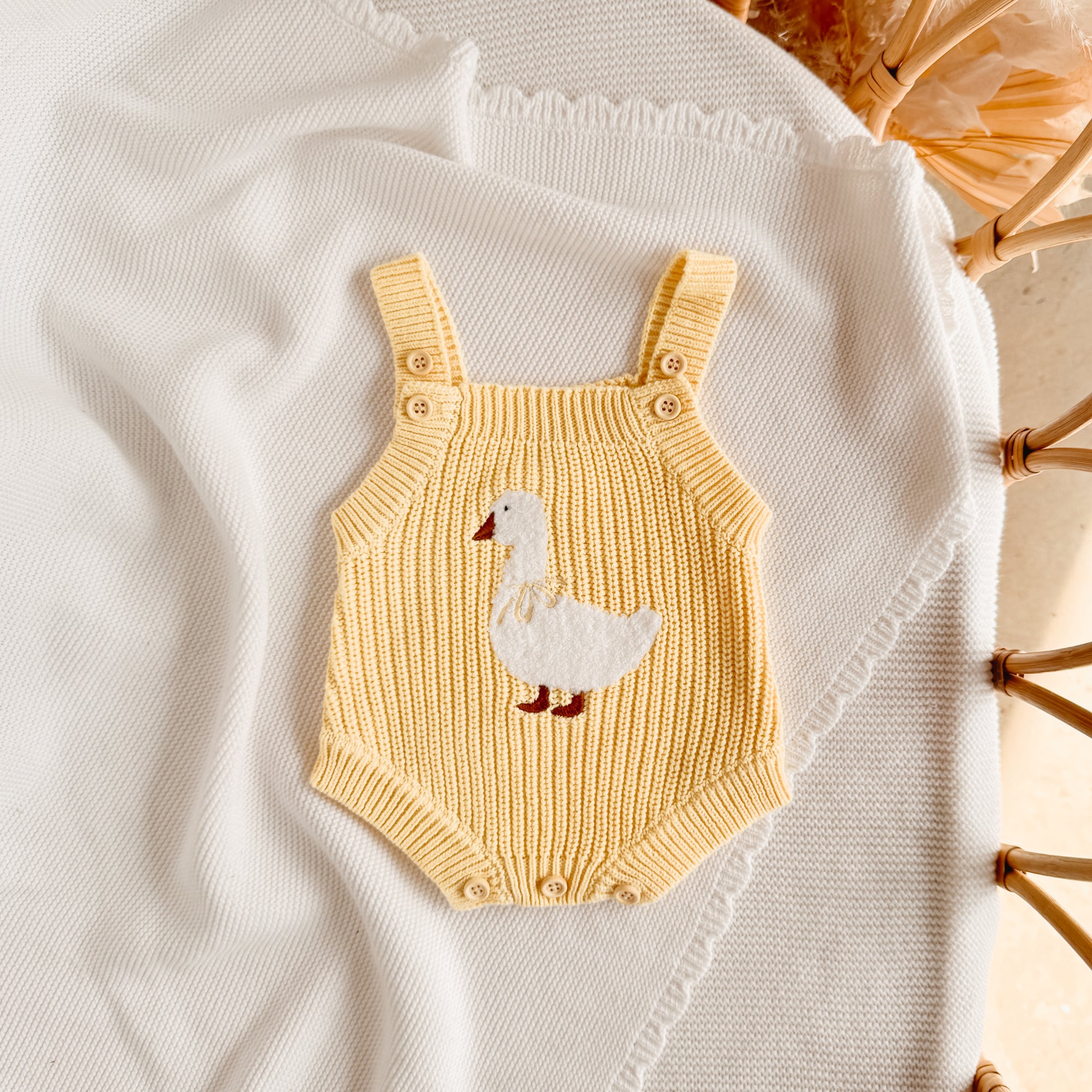 Goose Singlet Knit Romper - Lemon