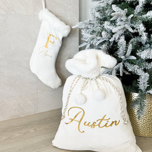 Personalised Holiday Santa Sack & Stocking Bundle - Ivory - PRE ORDER - Est. Dispatch October
