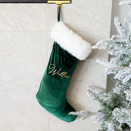 Personalised Holiday Velvet Stocking (New) - Emerald