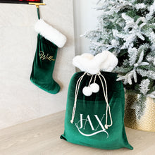 Load image into Gallery viewer, Personalised Holiday Velvet Stocking (New) - Emerald