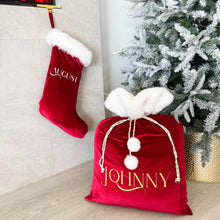Load image into Gallery viewer, Personalised Holiday Velvet Stocking (New) - Burgundy