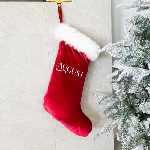Personalised Holiday Velvet Stocking (New) - Burgundy