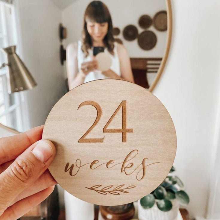 Engraved Wooden Pregnancy Milestone Collection - Set of 14 - 10cm