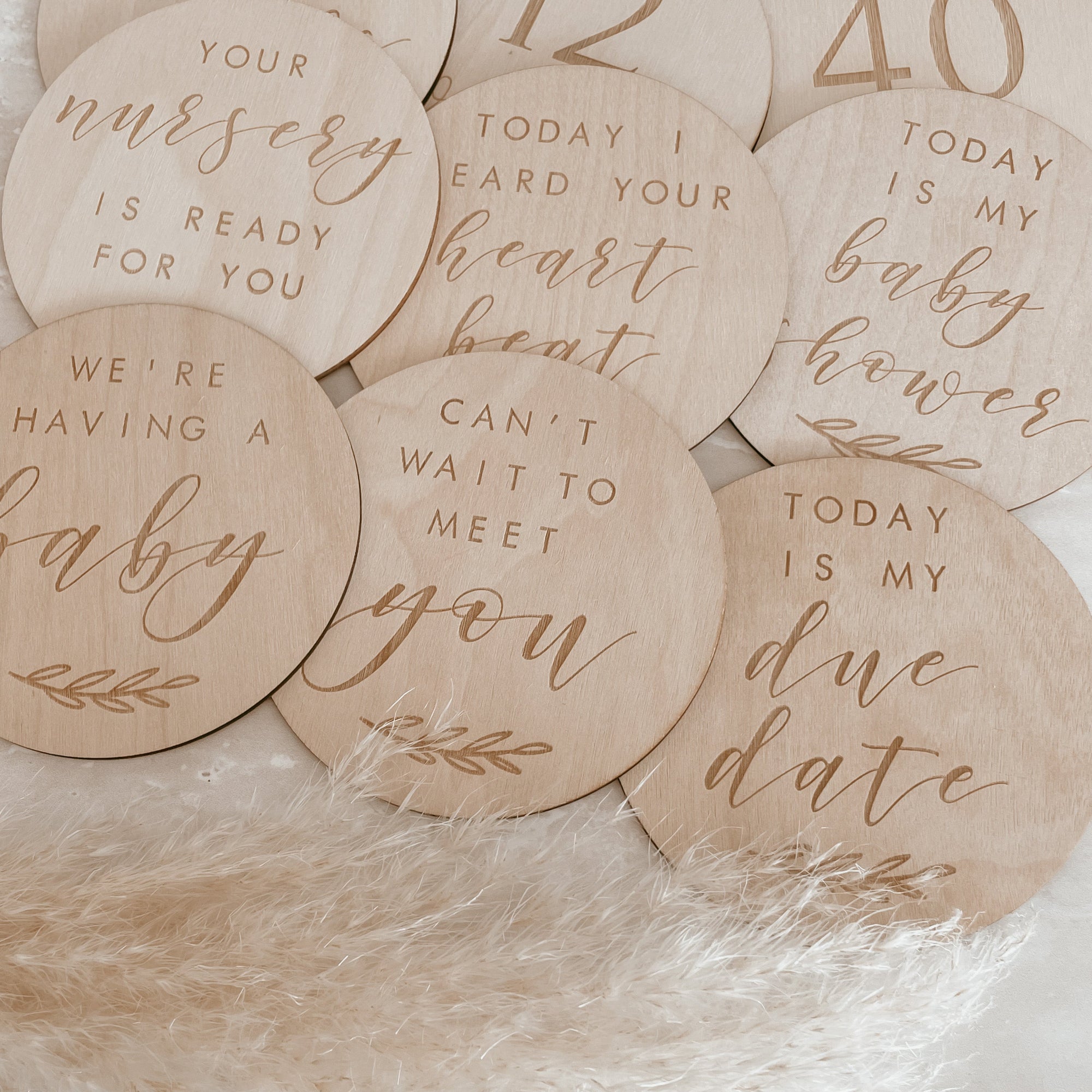 Engraved Wooden Pregnancy Milestone Collection - Set of 14 - 10cm