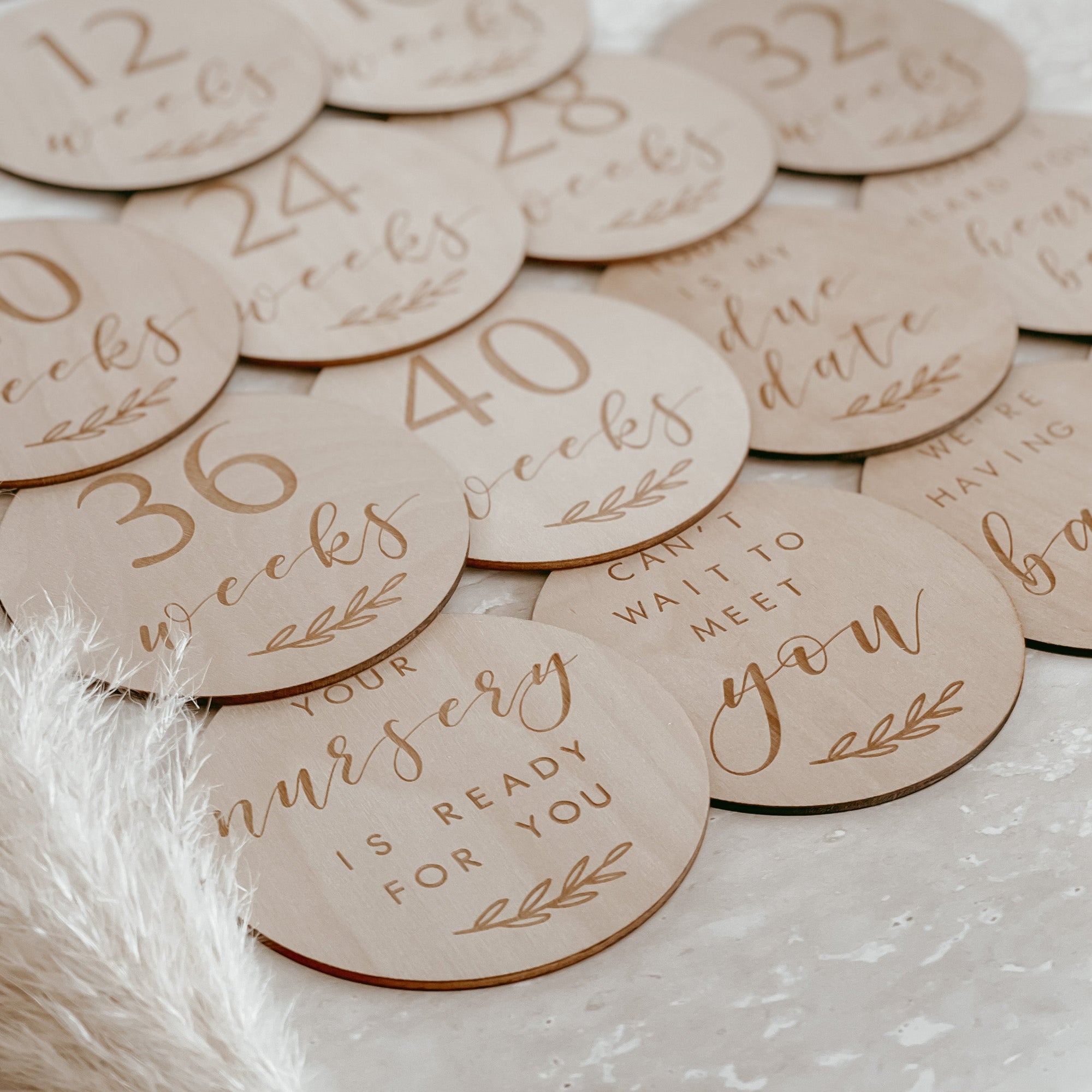 Engraved Wooden Pregnancy Milestone Collection - Set of 14 - 10cm