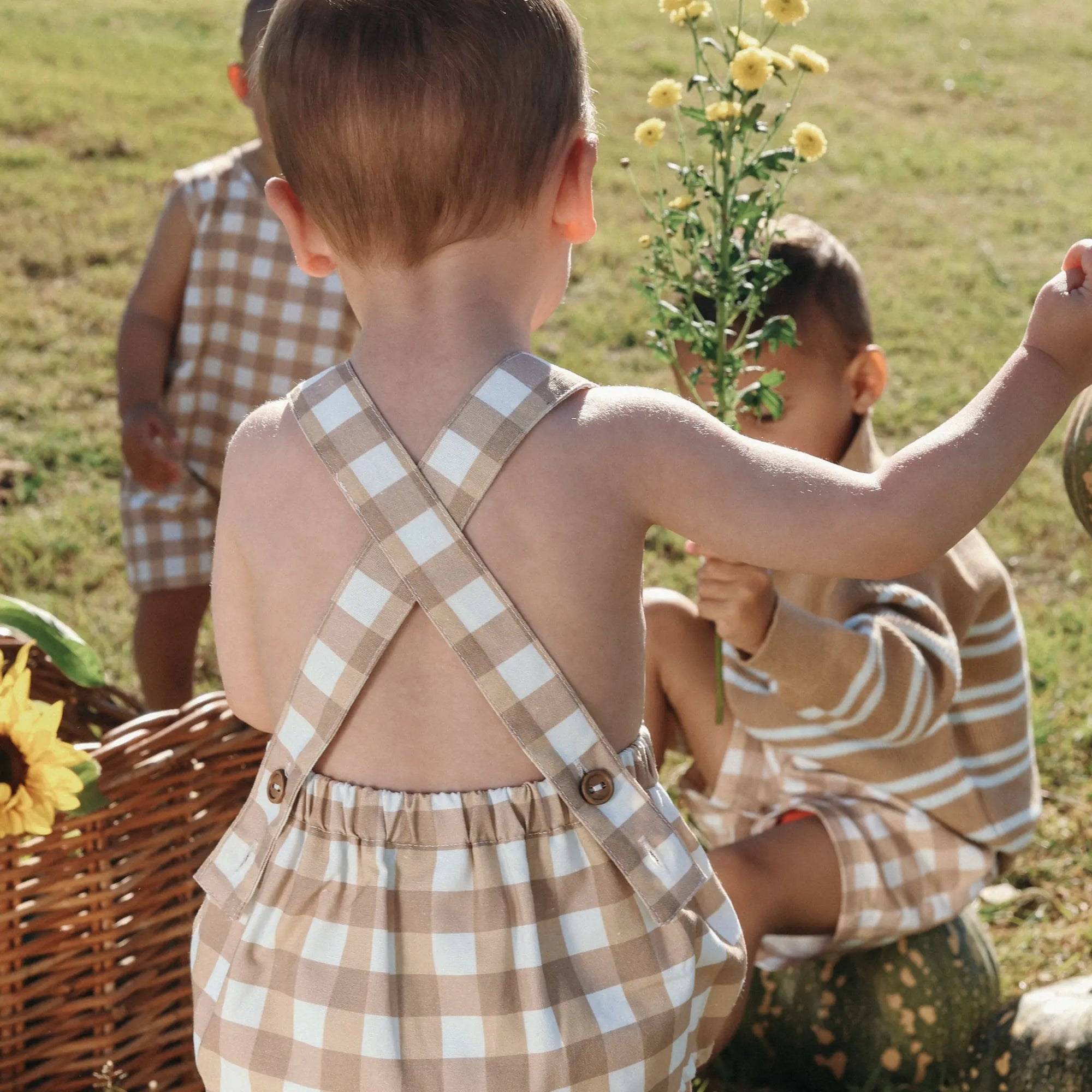 Toffee Gingham Cross Back Romper