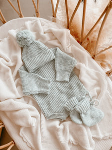 Periwinkle Blue Chunky Knit Romper & Beanie Bundle