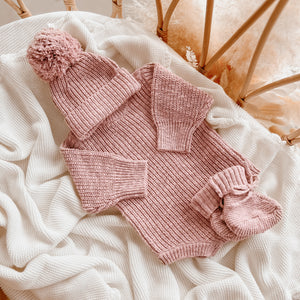 Blush Chunky Knit Romper & Beanie Bundle