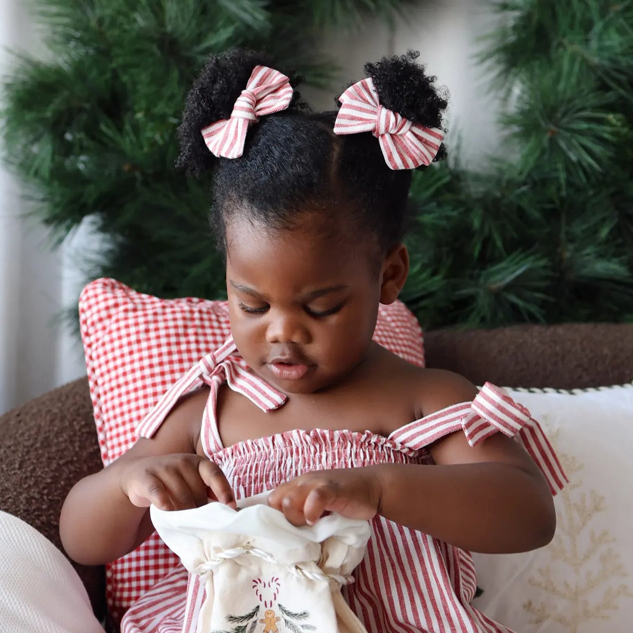 Candy Stripe Bow Clips in Red