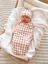 Load image into Gallery viewer, Caramel Gingham Bamboo Jersey Swaddle