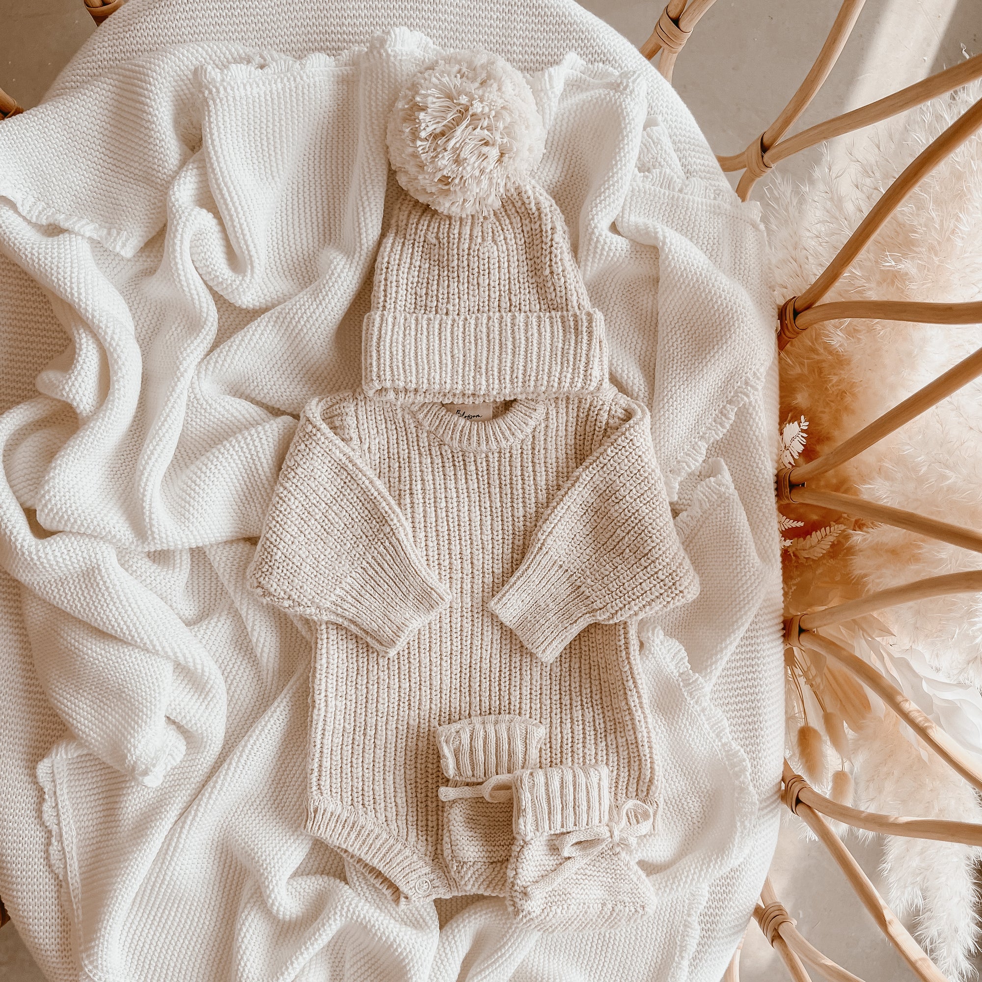 Honey Chunky Knit Romper &amp; Beanie Bundle