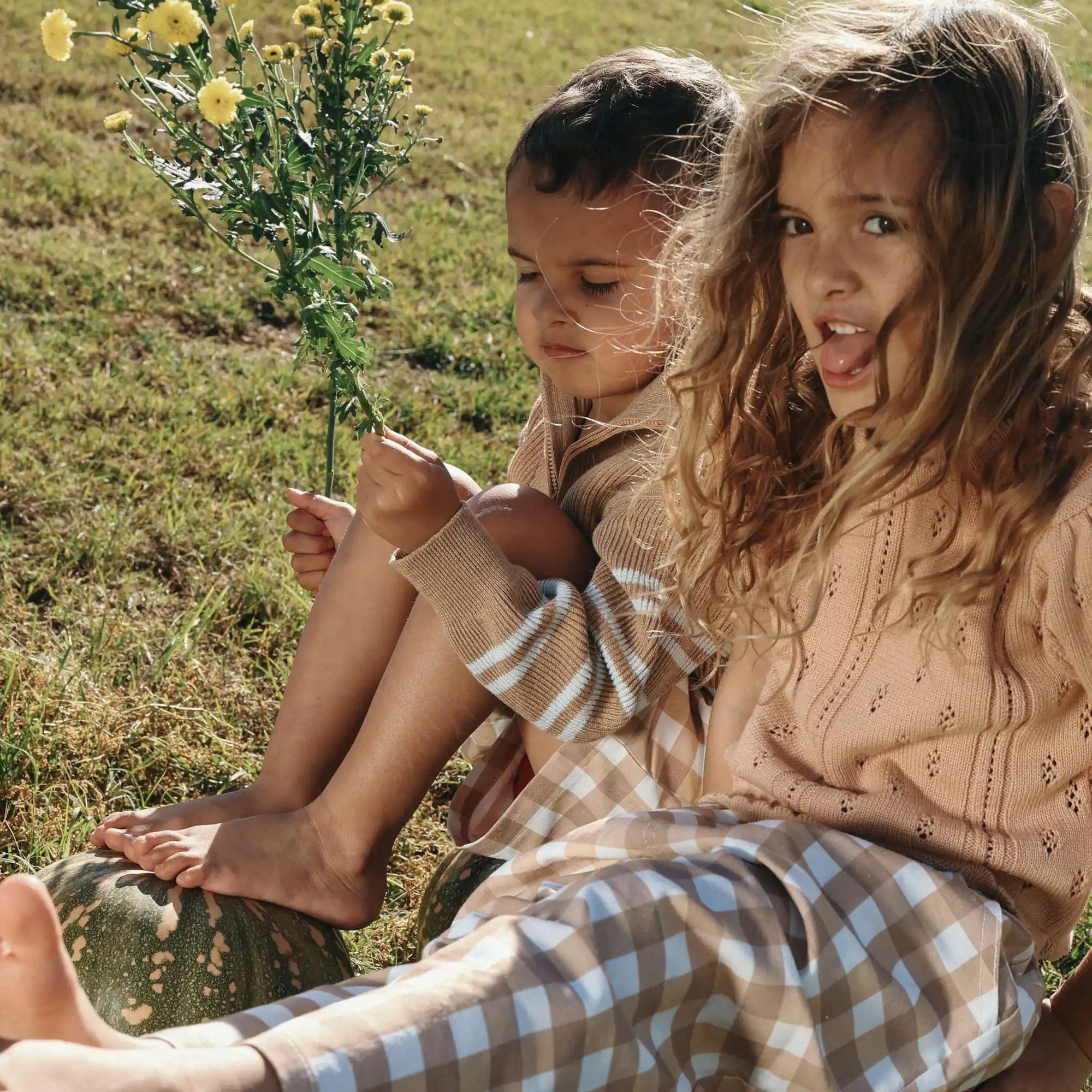 Kids Toffee Gingham Pants