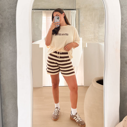 'Mama' Tee and Shorts Bundle - Brown Stripe
