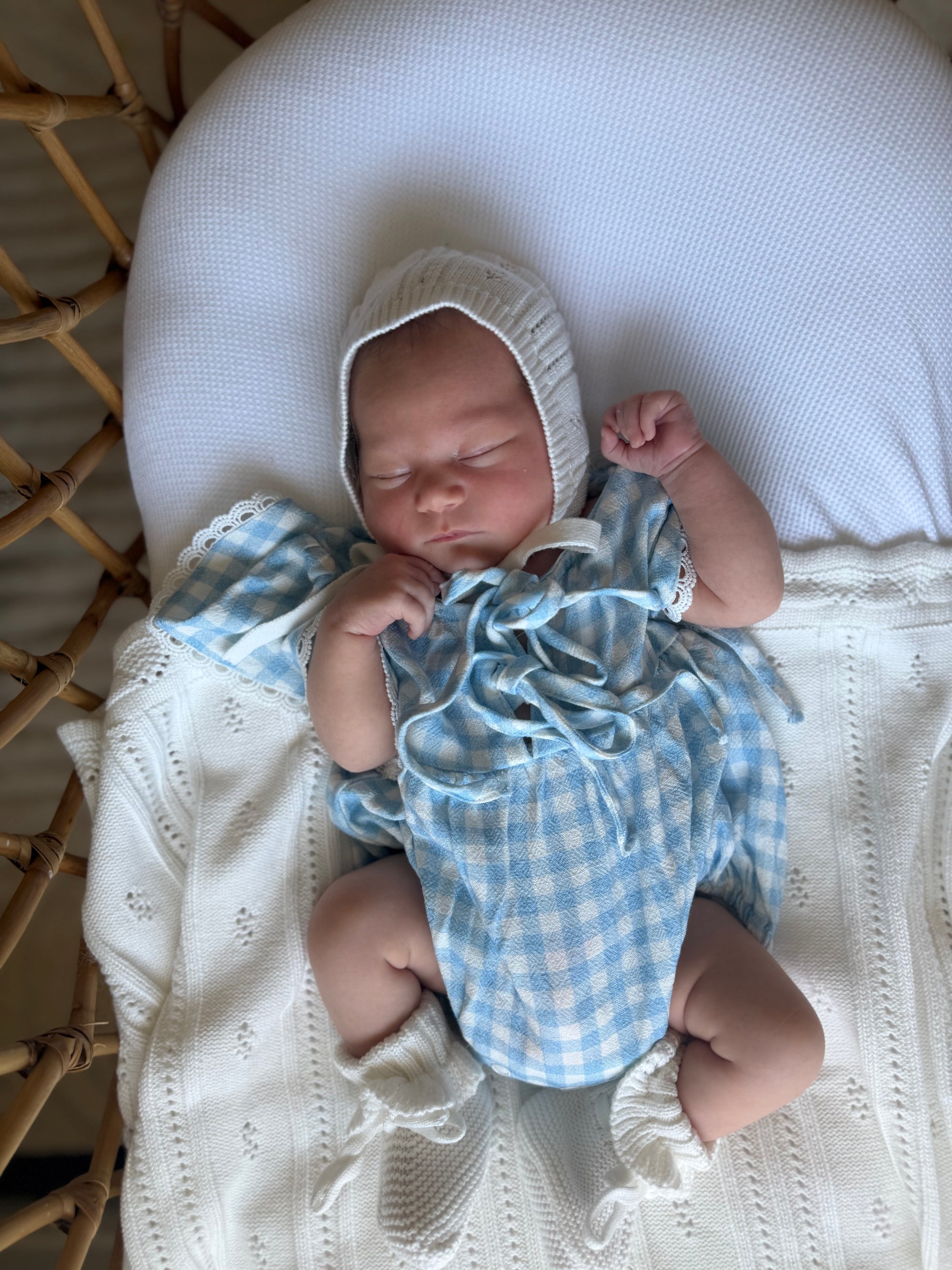 Bluebird Gingham Flutter Sleeve Romper