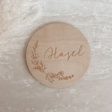 Load image into Gallery viewer, Custom Etched Wooden Name Plaque - Floral/Leaf - 15cm