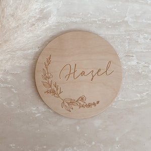 Custom Etched Wooden Name Plaque - Floral/Leaf - 15cm