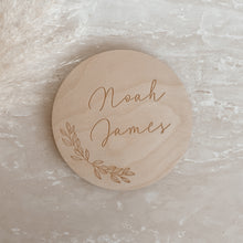 Load image into Gallery viewer, Custom Etched Wooden Name Plaque - Floral/Leaf - 15cm