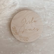 Load image into Gallery viewer, Custom Etched Wooden Name Plaque - Floral/Leaf - 15cm