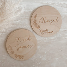Load image into Gallery viewer, Custom Etched Wooden Name Plaque - Floral/Leaf - 15cm