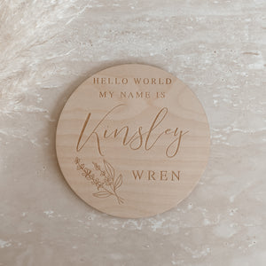 'Hello World My Name Is' Custom Etched Wooden Name Plaque - 15cm