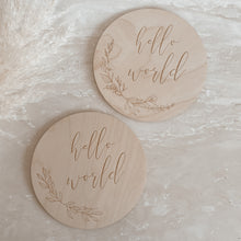 Load image into Gallery viewer, &#39;Hello World&#39; Etched Wooden Plaque - Leaf/Floral - 15cm