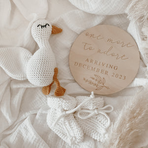 Custom Wooden Pregnancy Announcement Plaque - One More To Adore Arriving (Select Month/Year) - 15cm