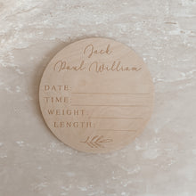 Load image into Gallery viewer, Custom Etched Wooden Name Plaque + Birth Details - 15cm