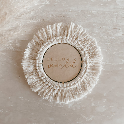 ALMOST PERFECT 'Hello World' Fringe Etched Wooden Plaque - 15cm