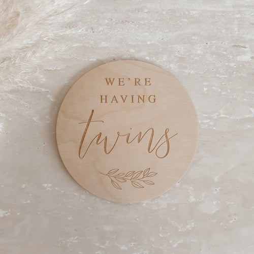 We're Having Twins Etched Wooden Plaque - 15cm