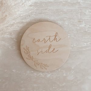'Earth Side' Etched Wooden Plaque - Leaf/Floral/Moon - 15cm
