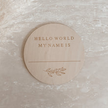 Load image into Gallery viewer, &#39;Hello World My Name Is&#39; Blank Lined Etched Wooden Name Plaque - Leaf - 15cm