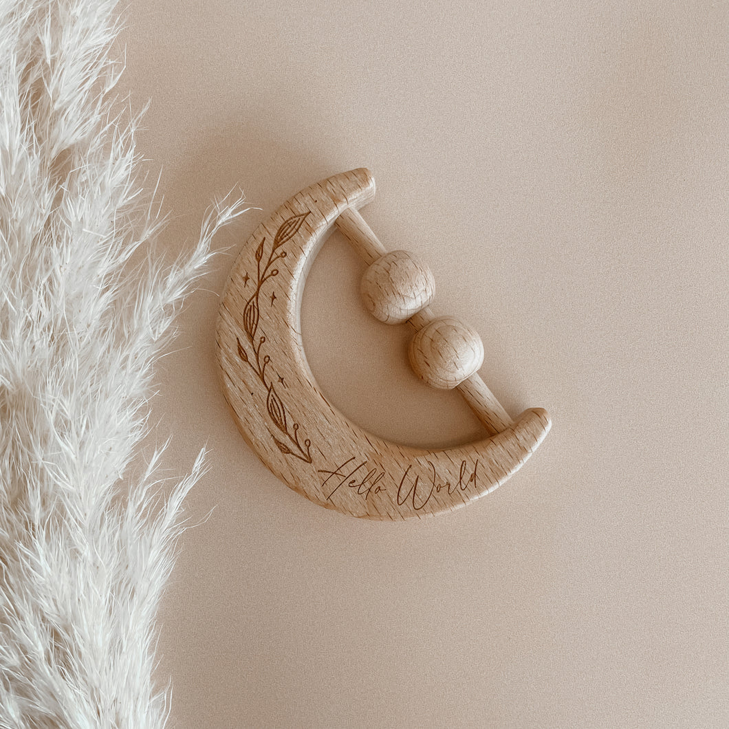 Wooden Moon Rattle - Non-Personalised