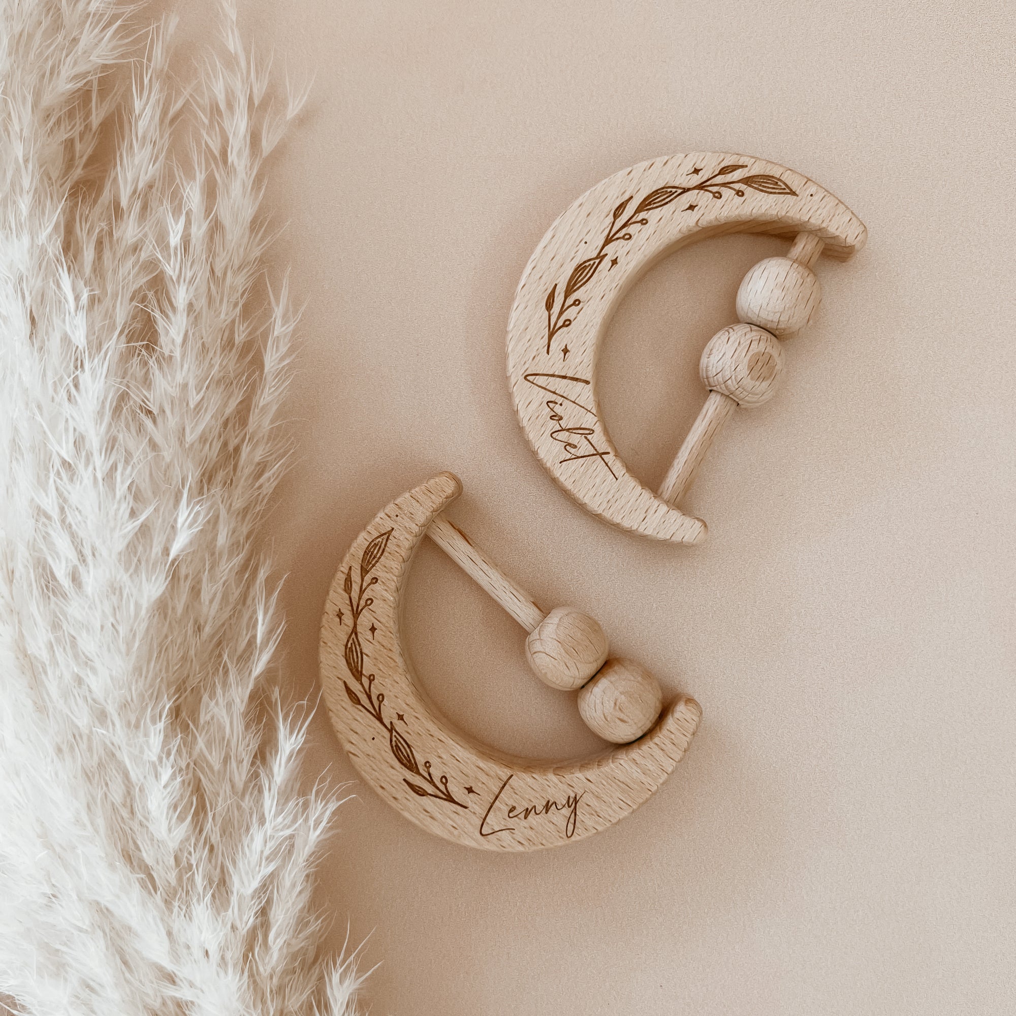 Personalised Wooden Moon Rattle