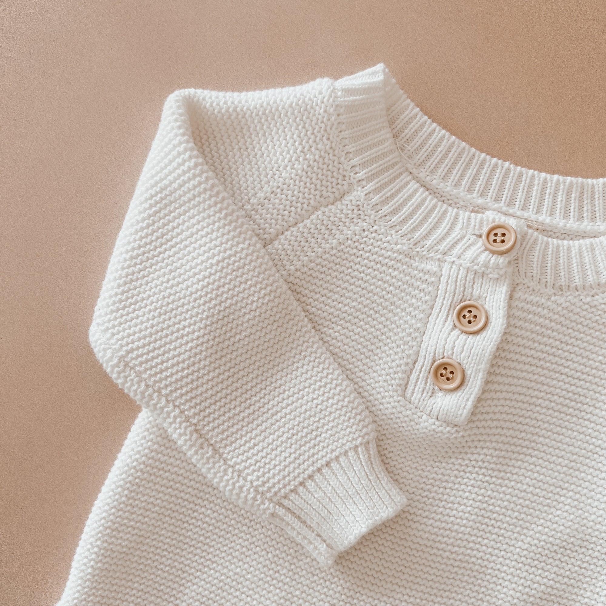 Milk Long Sleeve Knit Romper- Button Up