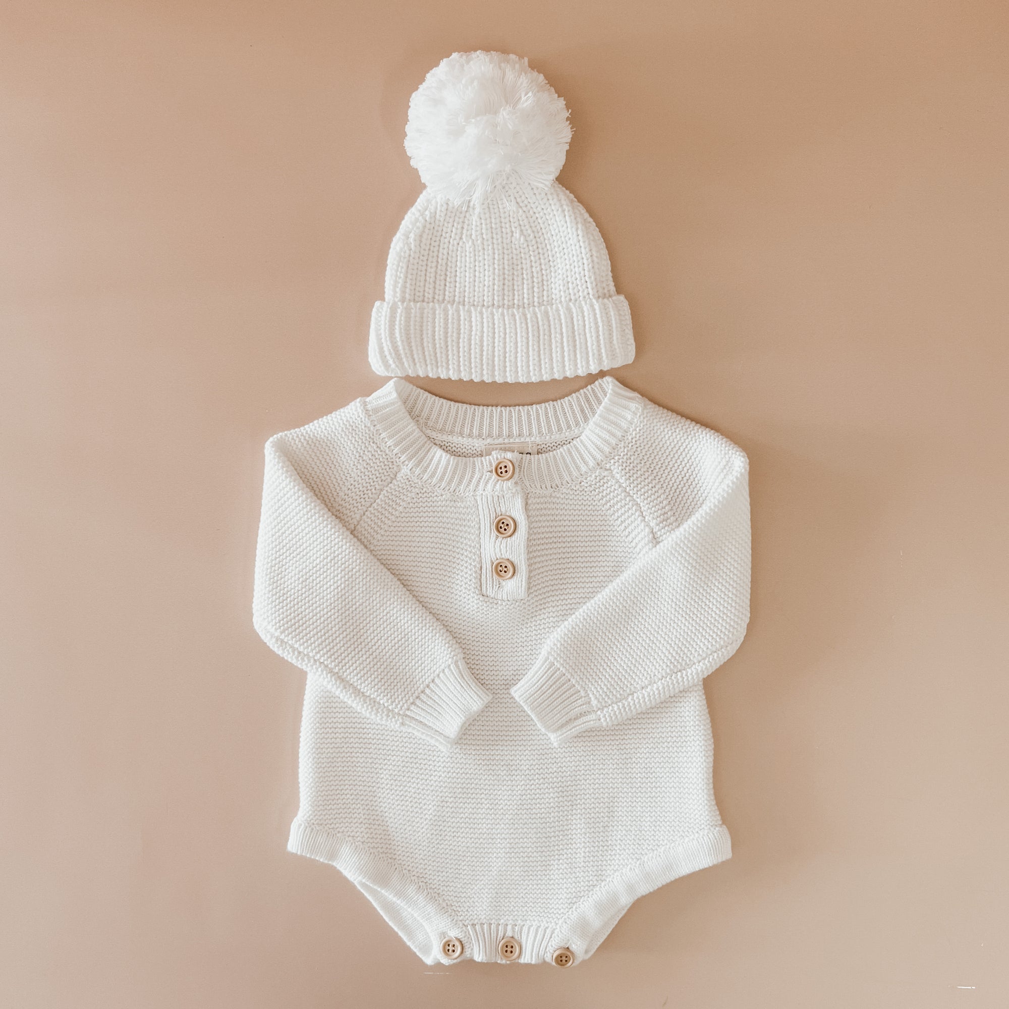 Milk Long Sleeve Knit Romper- Button Up
