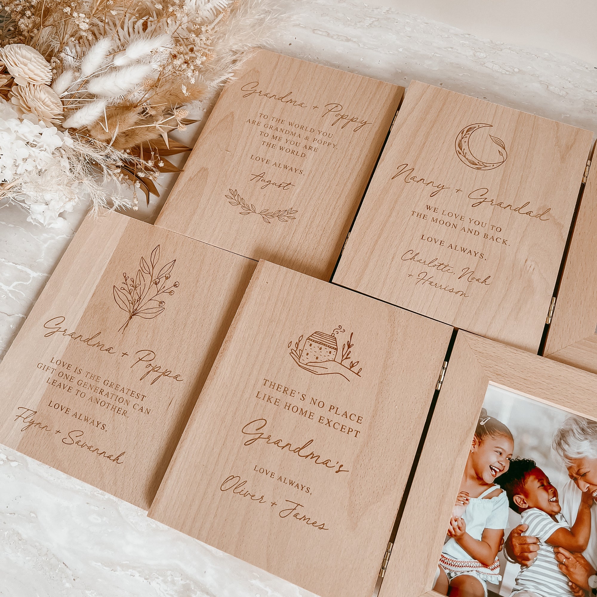Grandparent 'Moon &amp; Back' Quote Personalised Wooden Photo Frame - PRE ORDER - Est. Dispatch Mid-August
