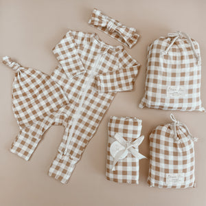 Caramel Gingham Bamboo Jersey Swaddle