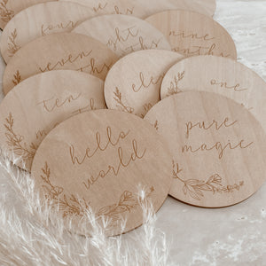 Etched Wooden Baby Milestone Collection - Set of 14 - 10cm