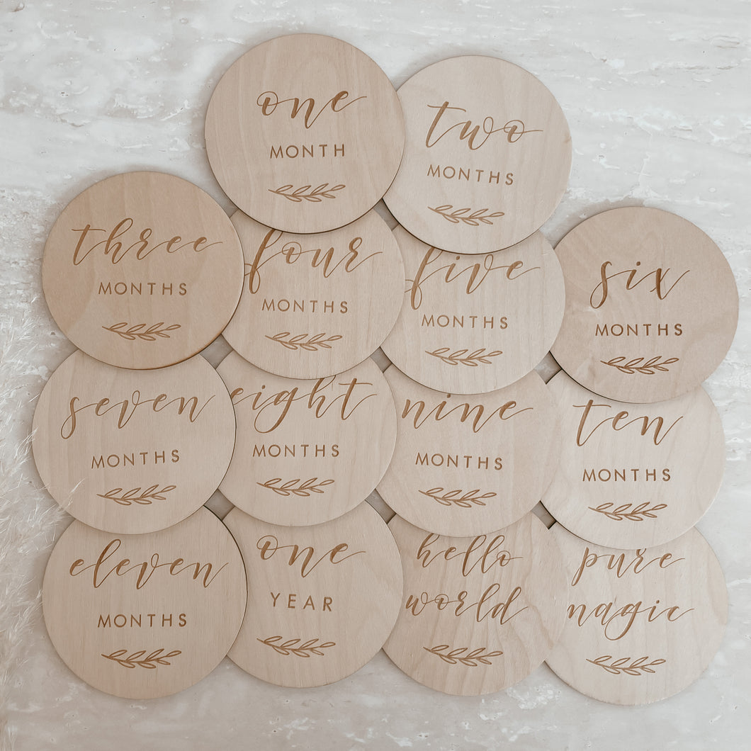 Etched Wooden Baby Milestone Collection - Set of 14 - 10cm