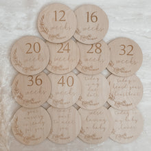 Load image into Gallery viewer, Etched Wooden Pregnancy Milestone Collection - Set of 14 - 10cm