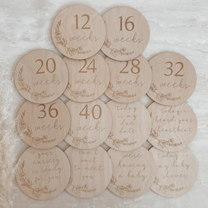 Etched Wooden Pregnancy Milestone Collection - Set of 14 - 10cm