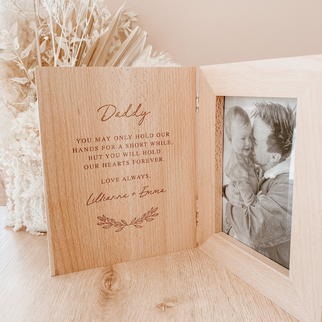Father's Day 'Hand & Heart' Quote Personalised Wooden Photo Frame