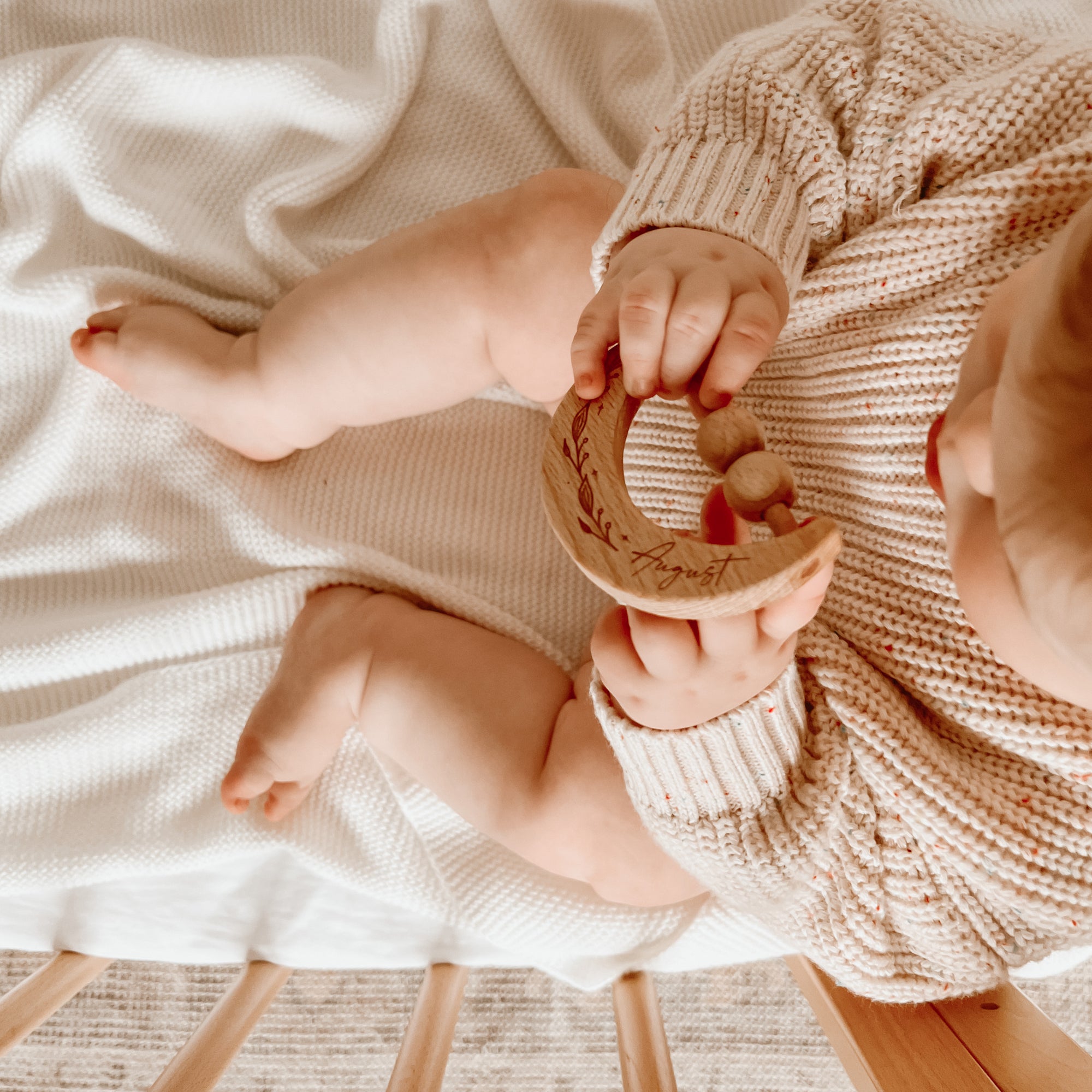 Personalised Wooden Moon Rattle